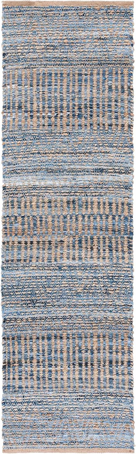 SAFAVIEH Cape Cod Collection Runner Rug - 2'3" x 8', Natural & Blue, Handmade Flat Weave Coastal Braided Jute, Ideal for High Traffic Areas in Living Room, Bedroom (CAP353A)