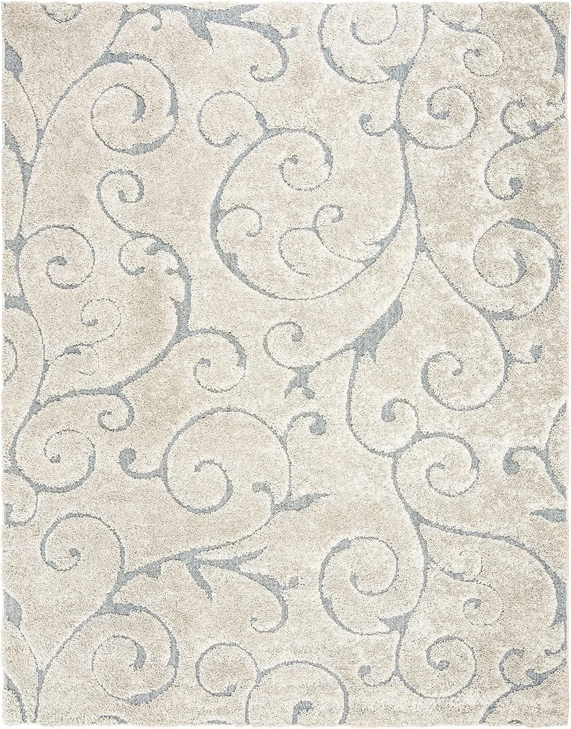 SAFAVIEH Florida Shag Collection Area Rug - 8' x 10', Beige & Blue Grey, Scroll Design, Non-Shedding & Easy Care, 1.2-inch Thick Ideal for High Traffic Areas in Living Room, Bedroom (SG455-1155)