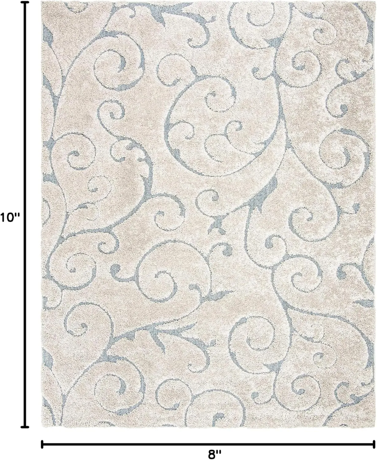 SAFAVIEH Florida Shag Collection Area Rug - 8' x 10', Beige & Blue Grey, Scroll Design, Non-Shedding & Easy Care, 1.2-inch Thick Ideal for High Traffic Areas in Living Room, Bedroom (SG455-1155)