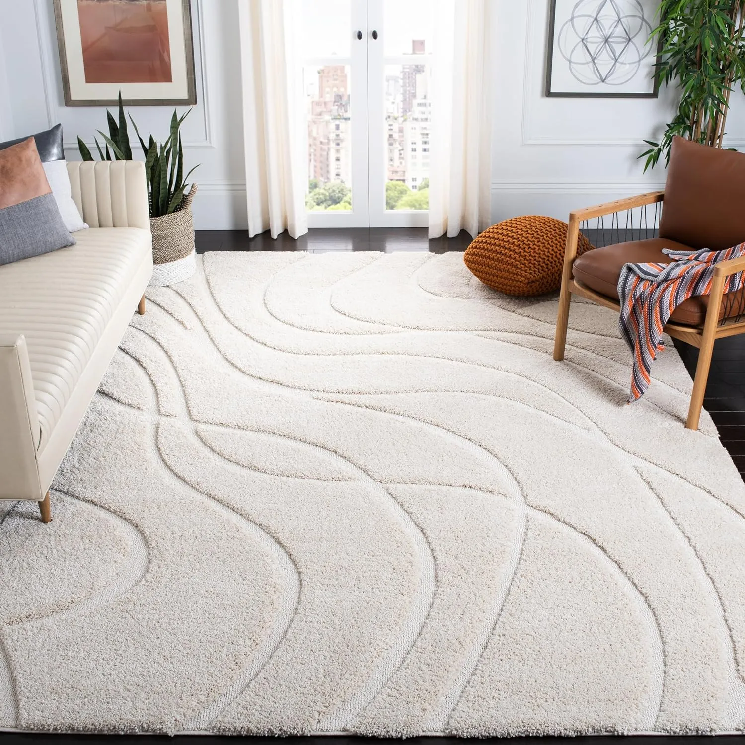 SAFAVIEH Florida Shag Collection Area Rug - 8'6" x 12', Creme & Creme, Non-Shedding & Easy Care, 1.2-inch Thick Ideal for High Traffic Areas in Living Room, Bedroom (SG471-1111)