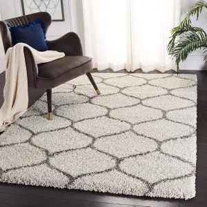 SAFAVIEH Hudson Shag Collection Area Rug - 8' x 10', Ivory & Grey, Moroccan Ogee Trellis Design, Non-Shedding & Easy Care, 2-inch Thick Ideal for High Traffic Areas in Living Room, Bedroom (SGH280A)