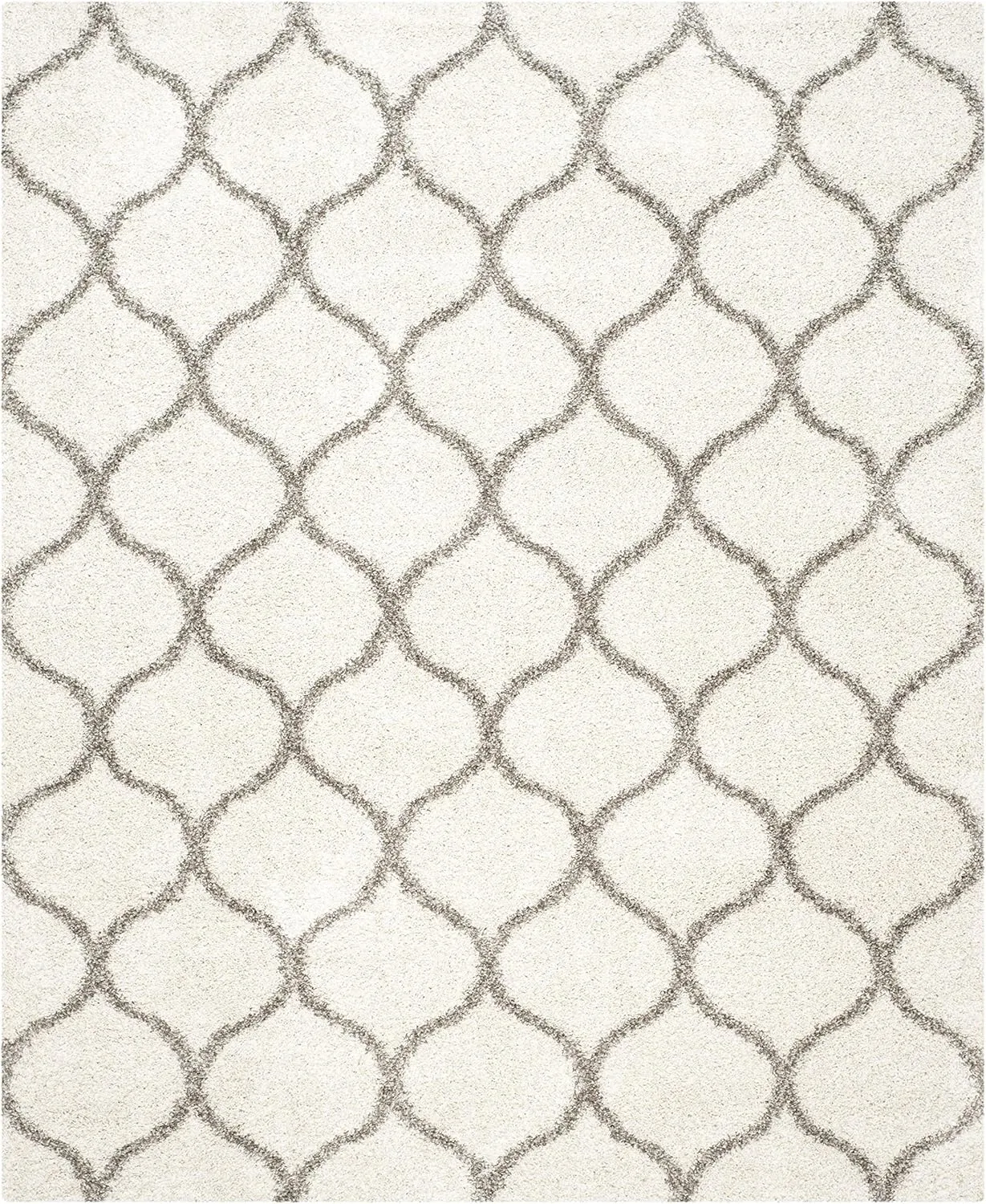 SAFAVIEH Hudson Shag Collection Area Rug - 8' x 10', Ivory & Grey, Moroccan Ogee Trellis Design, Non-Shedding & Easy Care, 2-inch Thick Ideal for High Traffic Areas in Living Room, Bedroom (SGH280A)