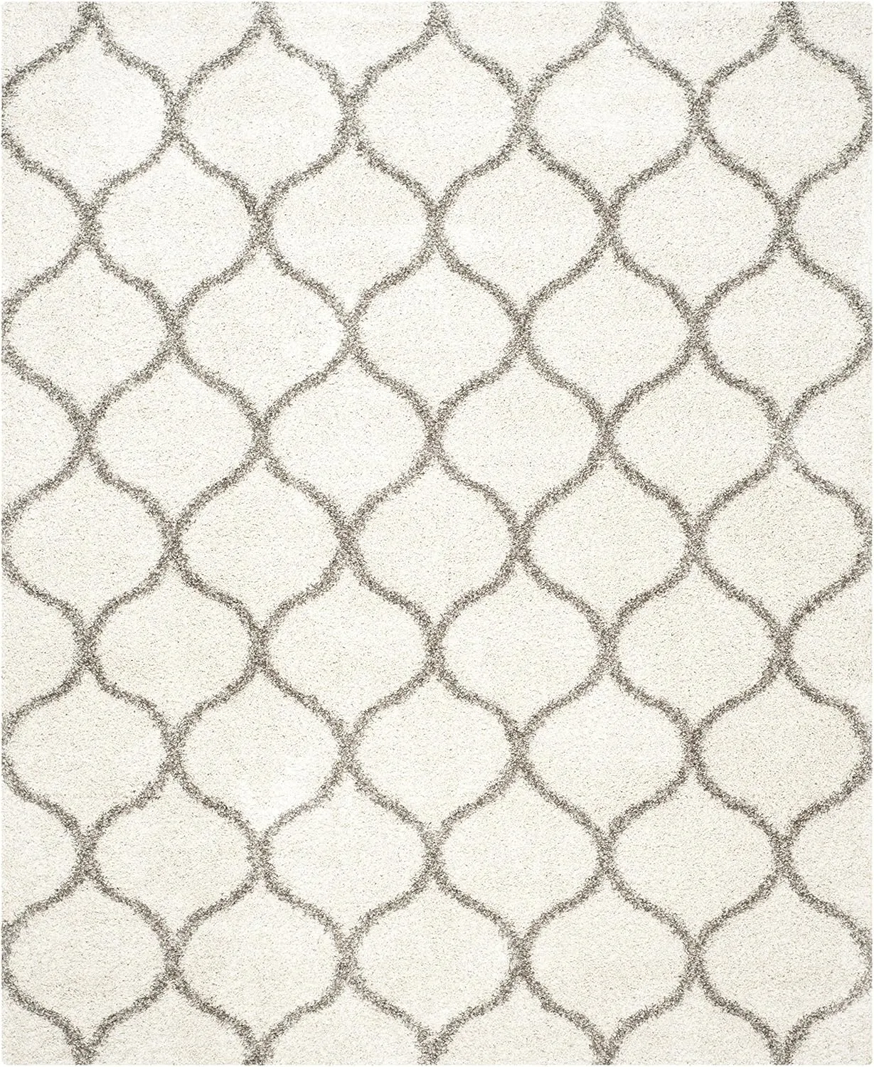 SAFAVIEH Hudson Shag Collection Area Rug - 8' x 10', Ivory & Grey, Moroccan Ogee Trellis Design, Non-Shedding & Easy Care, 2-inch Thick Ideal for High Traffic Areas in Living Room, Bedroom (SGH280A)