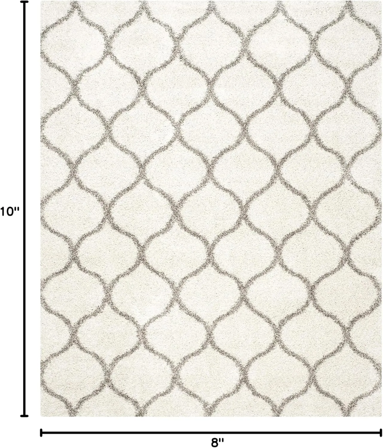 SAFAVIEH Hudson Shag Collection Area Rug - 8' x 10', Ivory & Grey, Moroccan Ogee Trellis Design, Non-Shedding & Easy Care, 2-inch Thick Ideal for High Traffic Areas in Living Room, Bedroom (SGH280A)