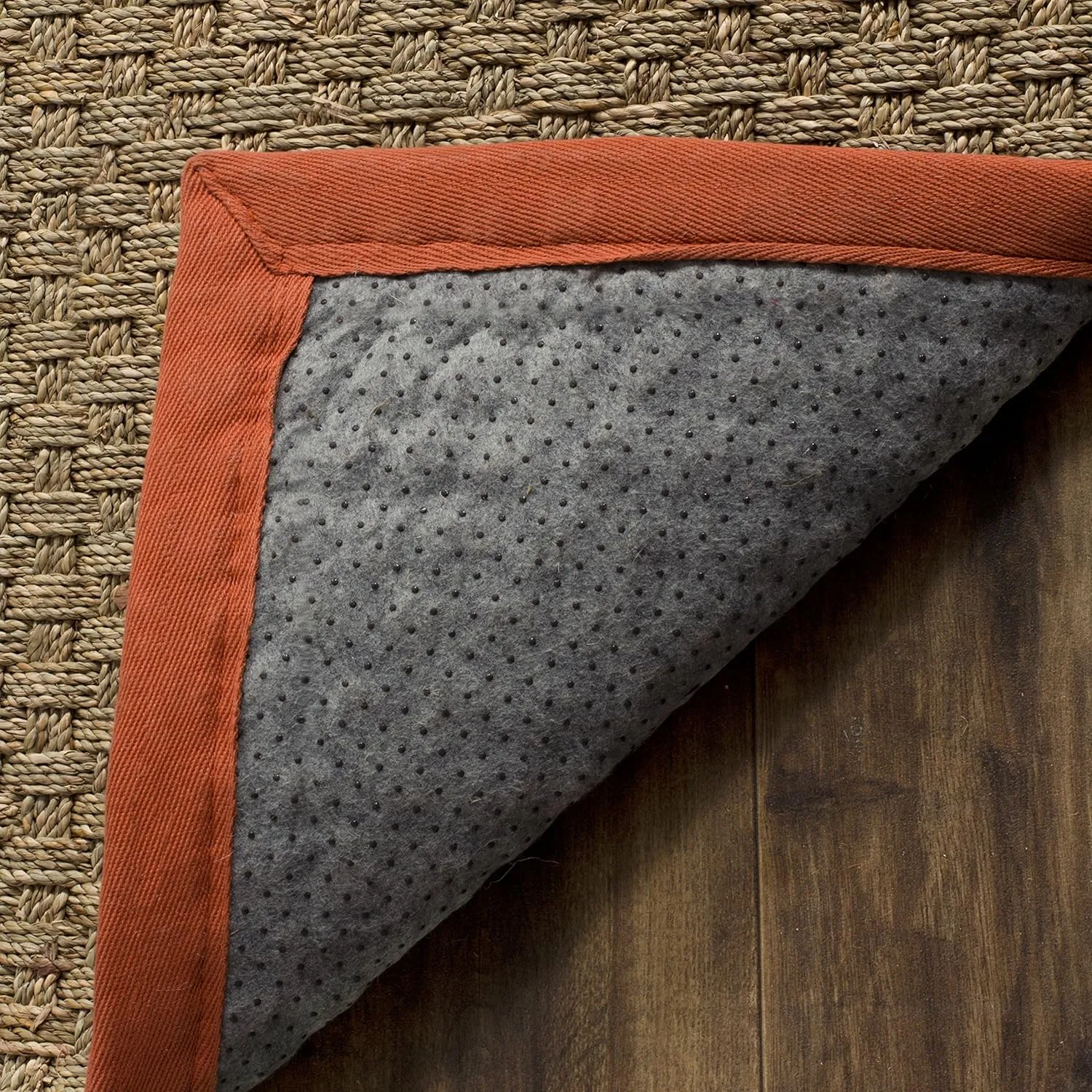 SAFAVIEH Natural Fiber Collection Area Rug - 6' x 9', Natural & Rust, Border Basketweave Seagrass Design, Easy Care, Ideal for High Traffic Areas in Living Room, Bedroom (NF114Y)