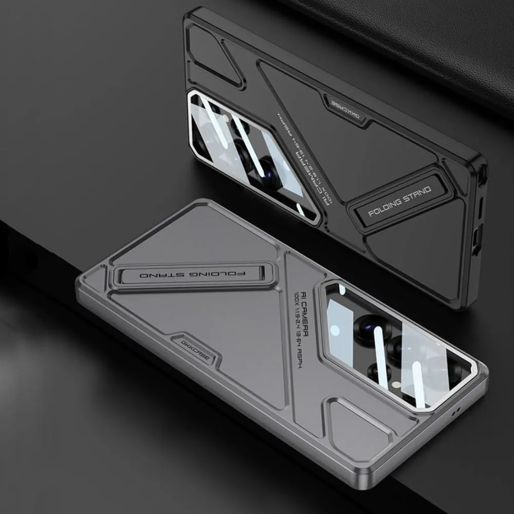 Samsung Galaxy S24 Ultra Stand Case, Hard PC Ultra Slim Built-in Camera Glass Protector Kickstand Case - Titanium