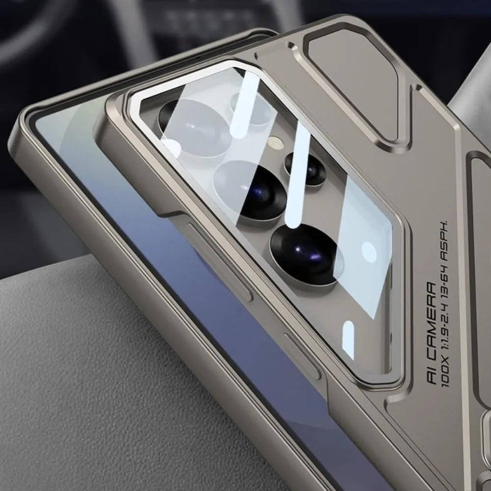 Samsung Galaxy S24 Ultra Stand Case, Hard PC Ultra Slim Built-in Camera Glass Protector Kickstand Case - Titanium