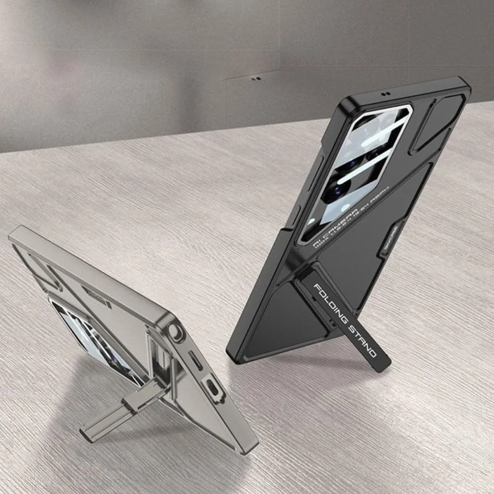 Samsung Galaxy S24 Ultra Stand Case, Hard PC Ultra Slim Built-in Camera Glass Protector Kickstand Case - Titanium