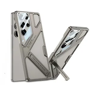 Samsung Galaxy S24 Ultra Stand Case, Hard PC Ultra Slim Built-in Camera Glass Protector Kickstand Case - Titanium
