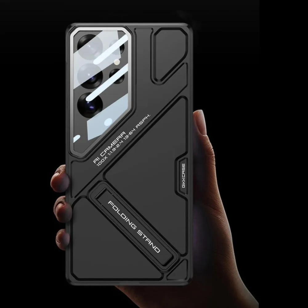 Samsung Galaxy S24 Ultra Stand Case, Hard PC Ultra Slim Built-in Camera Glass Protector Kickstand Case - Titanium