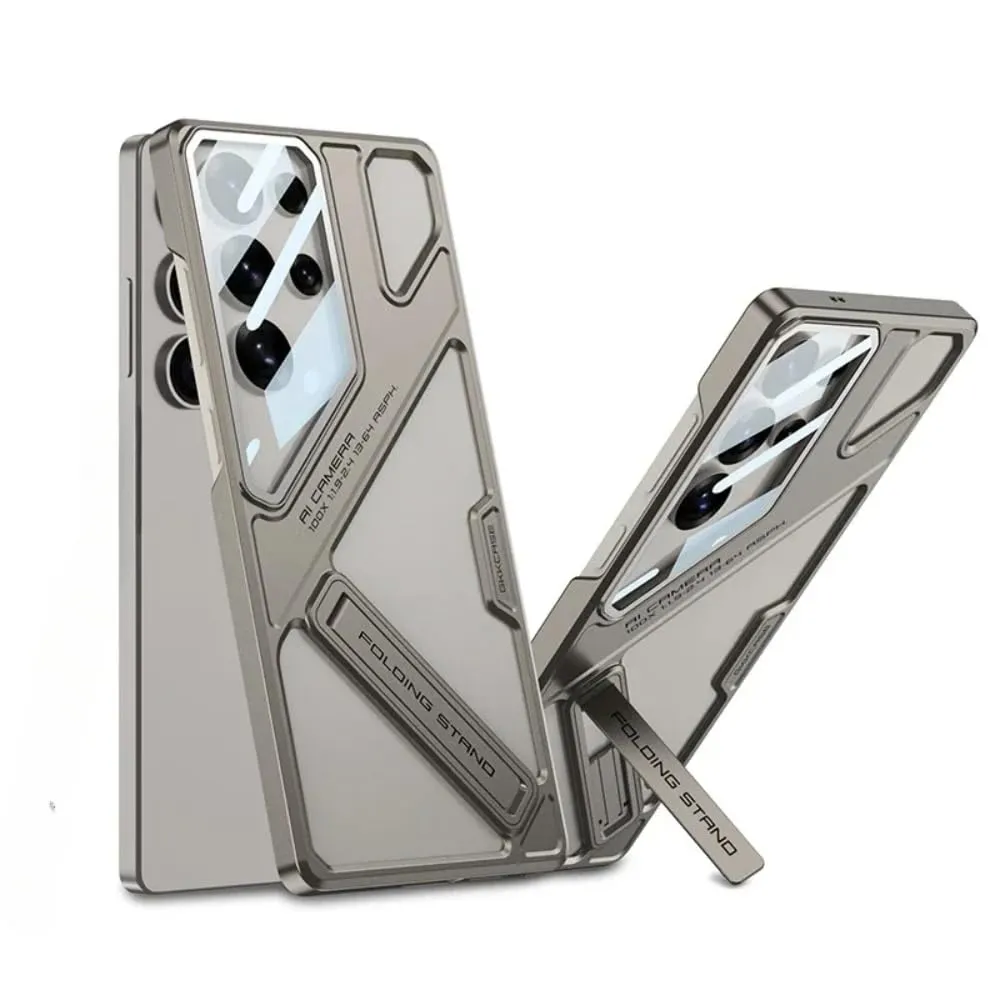 Samsung Galaxy S24 Ultra Stand Case, Hard PC Ultra Slim Built-in Camera Glass Protector Kickstand Case - Titanium
