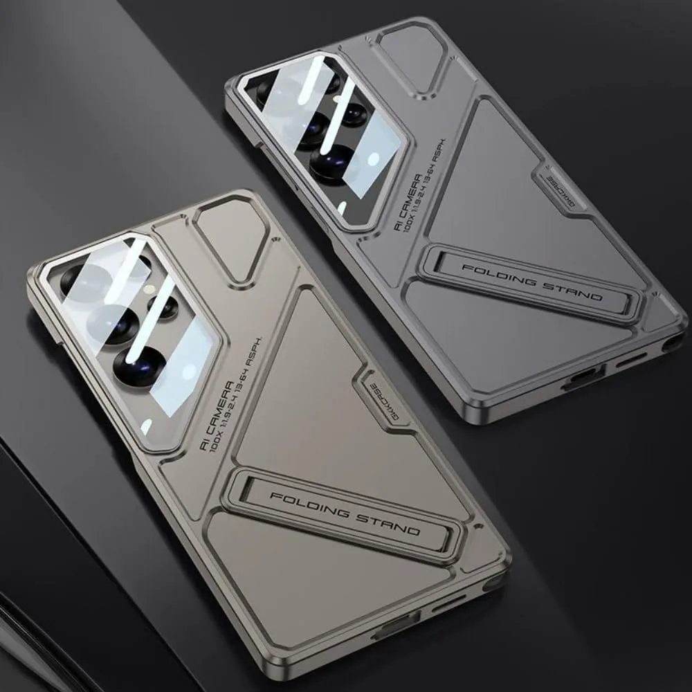 Samsung Galaxy S24 Ultra Stand Case, Hard PC Ultra Slim Built-in Camera Glass Protector Kickstand Case - Titanium