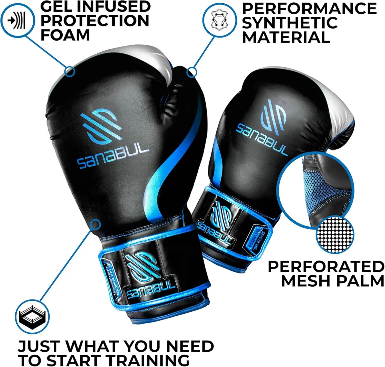 Sanabul Essential Gel Boxing Gloves for Men & Women, Kickboxing MMA, Muay Thai Gloves and Heavy Bag Training Punching & Sparring