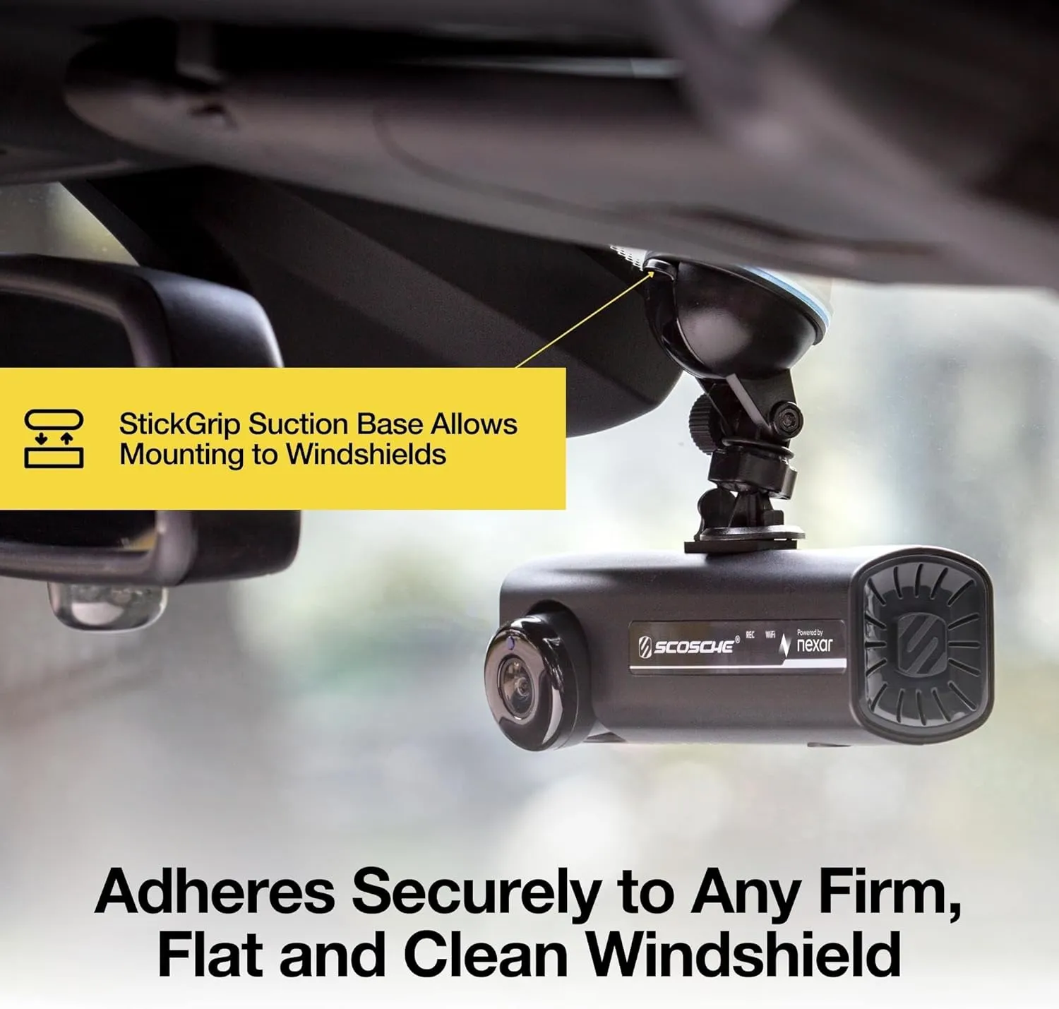 Scosche NEXC2128-XCES0 Full HD Two-Way Smart Dash Cam Powered by Nexar with Suction Cup and 128GB Memory