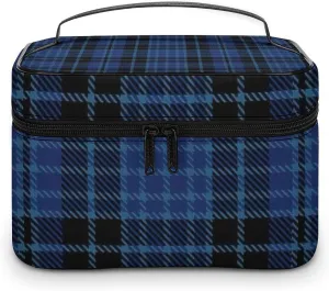 Scottish Clergy Blue Black White Tartan Large Capacity Soft And High-value Practical Makeup And Wash Bag