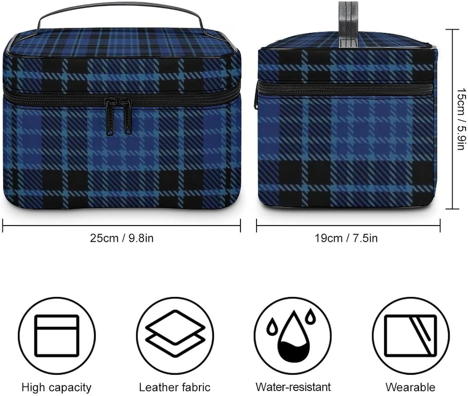 Scottish Clergy Blue Black White Tartan Large Capacity Soft And High-value Practical Makeup And Wash Bag