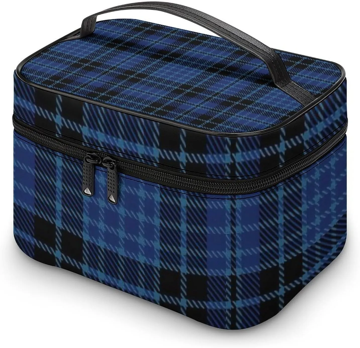 Scottish Clergy Blue Black White Tartan Large Capacity Soft And High-value Practical Makeup And Wash Bag