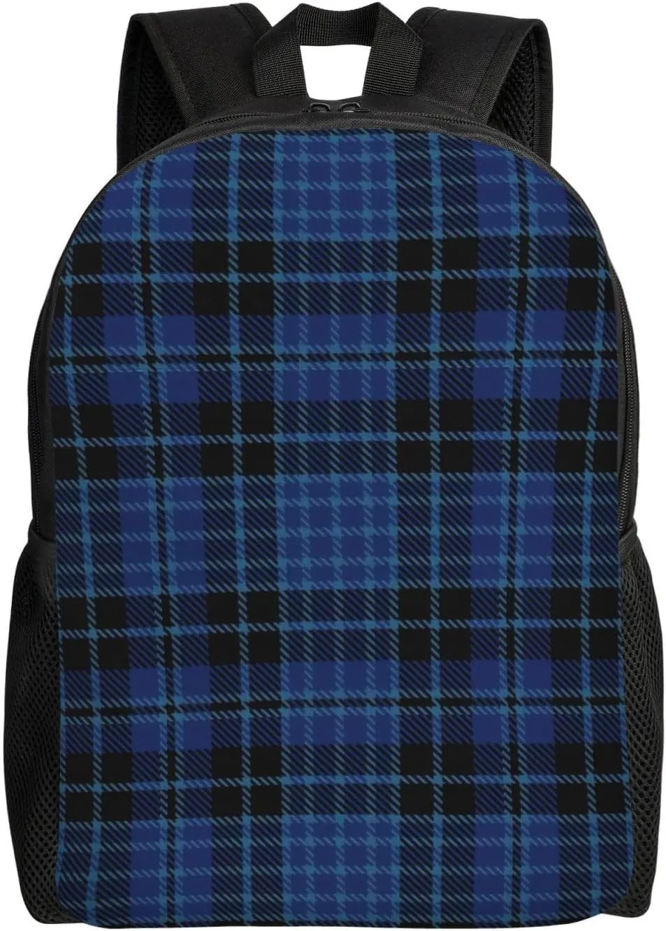 Scottish Clergy Blue Black White Tartan Minimalist Laptop Backpack – Waterproof Business Travel Bag, Breathable Design, Modern Work & Leisure