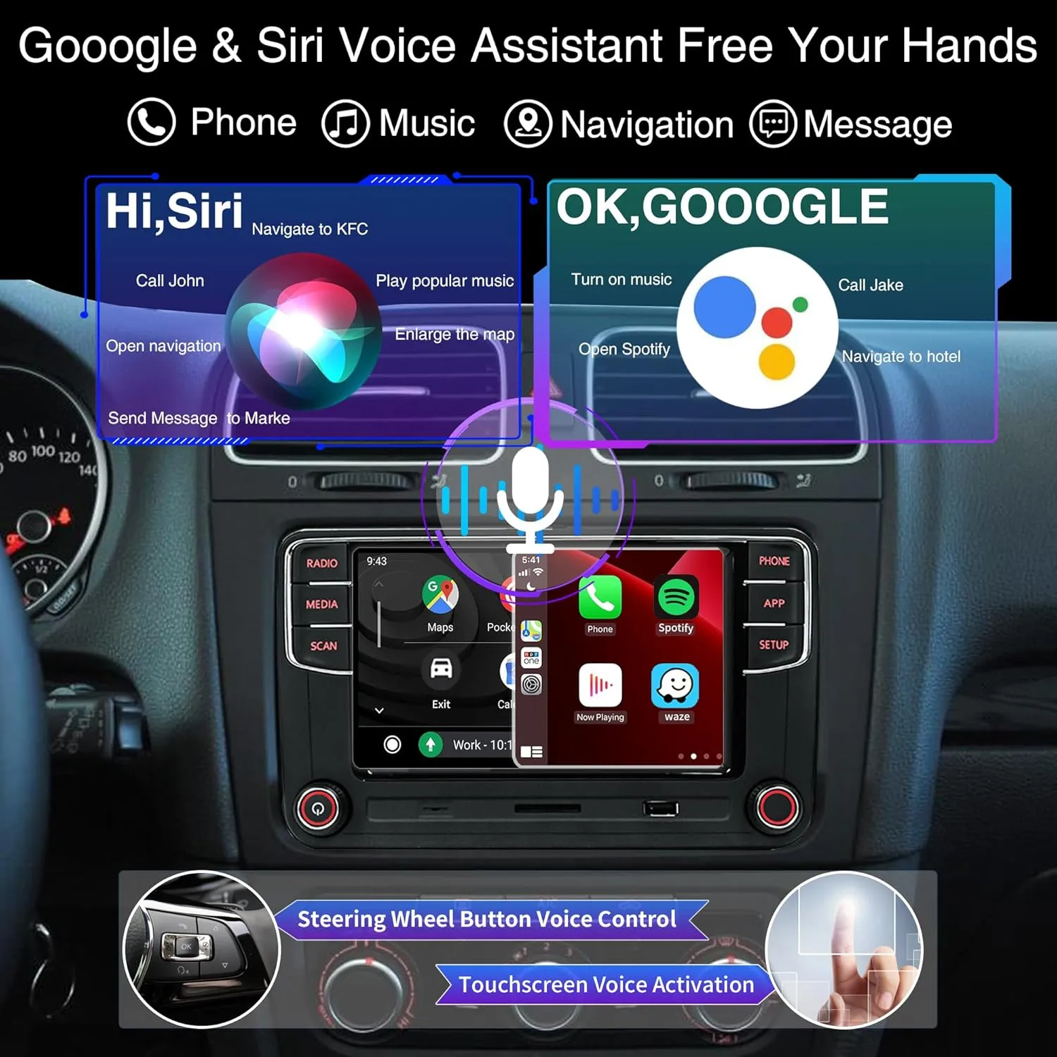 SCUMAXCON Car Stereo Radio RCD360 PRO3S Wireless Carplay Android Auto OPS Bluetooth USB SD FM/AM 6.5inch Touchscreen for Golf MK5 MK5 Passat Jetta Polo EOS CC (Backup Camera Function Deactivated)