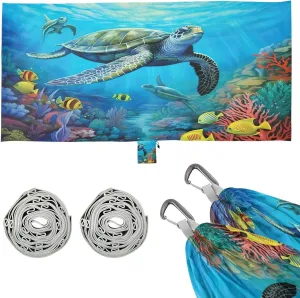 Sea Turtle Camping Hammock, 330 lbs with 2 Tree Straps, Carry Bag, Single Portable Hammock for Outdoor/Indoor, Hiking, Beach, Backpacking, Travel