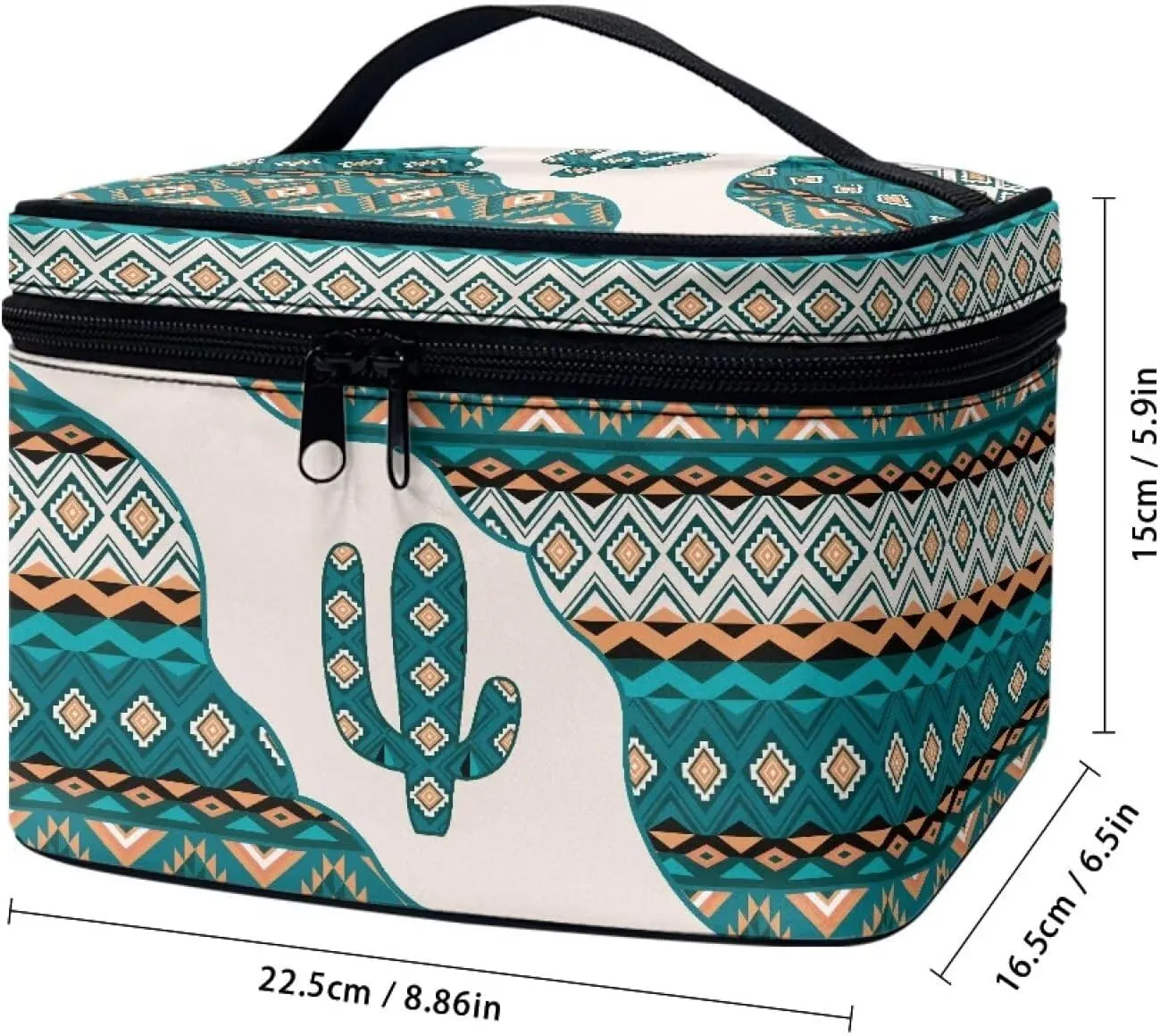 SEANATIVE Aztec Cactus Makeup Bag Organizer with Adjustable Dividers for Travel Cosmetic Case Lightweight Toiletry Tote Bag Large Capacity