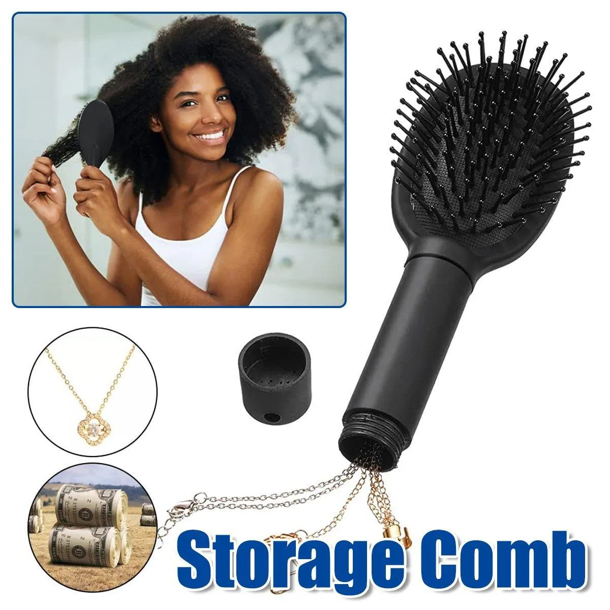 Secret Compartment Hair Comb Multi-functional Storage Hidden Money Medicine Box