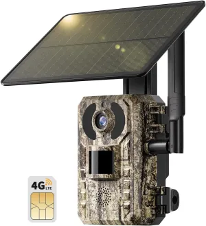 SEHMUA 3rd Cellular Trail Cameras with Live Streaming, Built-in 4G LTE SIM Card, Solar Powered Game/Deer Cam, Remote Phone Access, Motion Activated, 0.2s Trigger Time, Low Light Night Vision (1pack)
