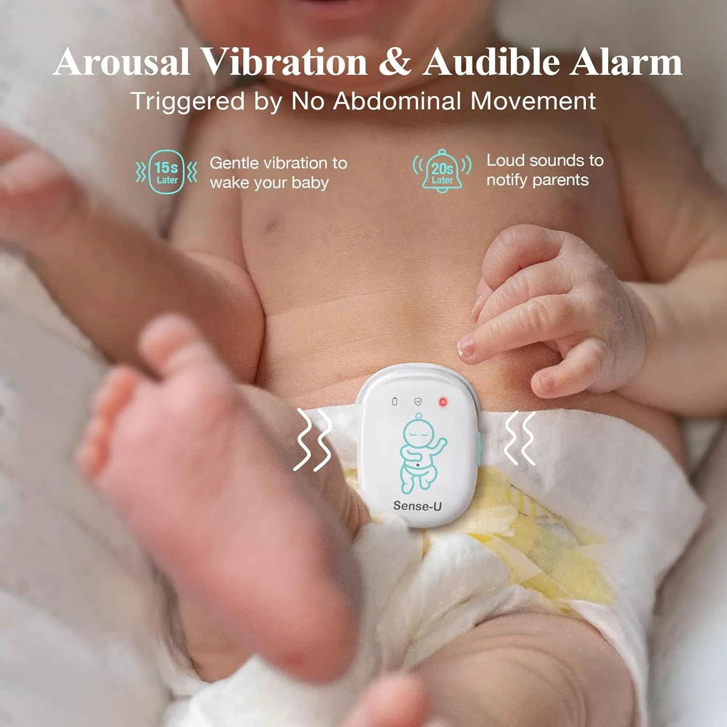 Sense-U Pro Baby Movement Monitor with Arousal Vibration, Movement/Rollover/Overheating Alerts, Audible & App Notifications, Easy Clip-On Design, Smart Sleep Monitor, FSA/HSA Eligible