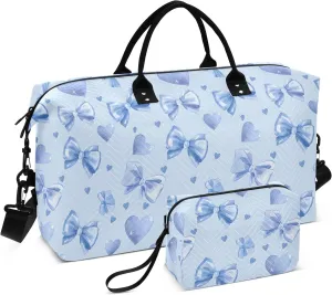 senya Weekender Bags Travel Duffel Gym Bag Light Blue Bows Hearts Carry on Overnight Tote Bag with Toiletry Bag for Airplane Travel Trip Gym Yoga, g366832649p1006c1071s2442