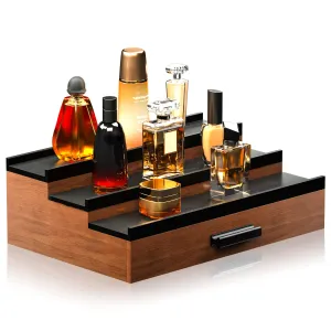 Sephyroth Cologne Organizer for Men 3 Tier of Elevated Cologne Display Shelf with Drawer Storage Perfume Organization and Storage Display Risers,Great Gift for Man(Walnut Black)