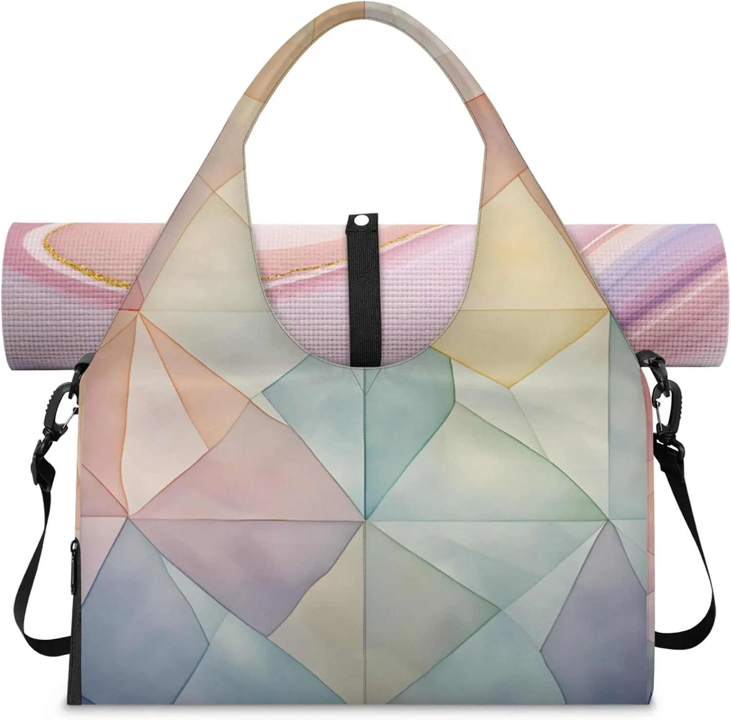 Shapes Papers Wall Gym Bag Yoga Mat Tote for Women with Shoes Compartment Lightweight Duffle Travel Carrier Wet Dry Storage Pockets Adjustable Pilates Mats Shoulder Bags for Sport Swim