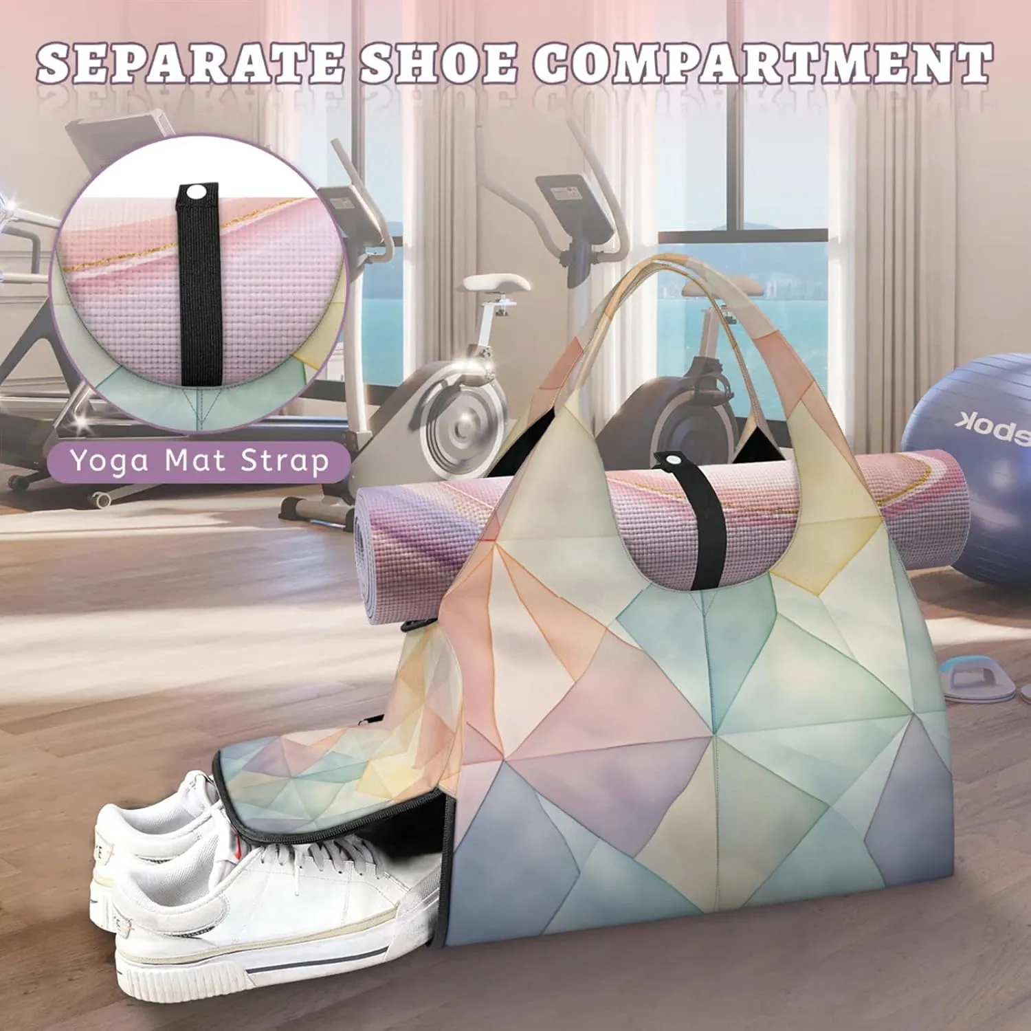 Shapes Papers Wall Gym Bag Yoga Mat Tote for Women with Shoes Compartment Lightweight Duffle Travel Carrier Wet Dry Storage Pockets Adjustable Pilates Mats Shoulder Bags for Sport Swim