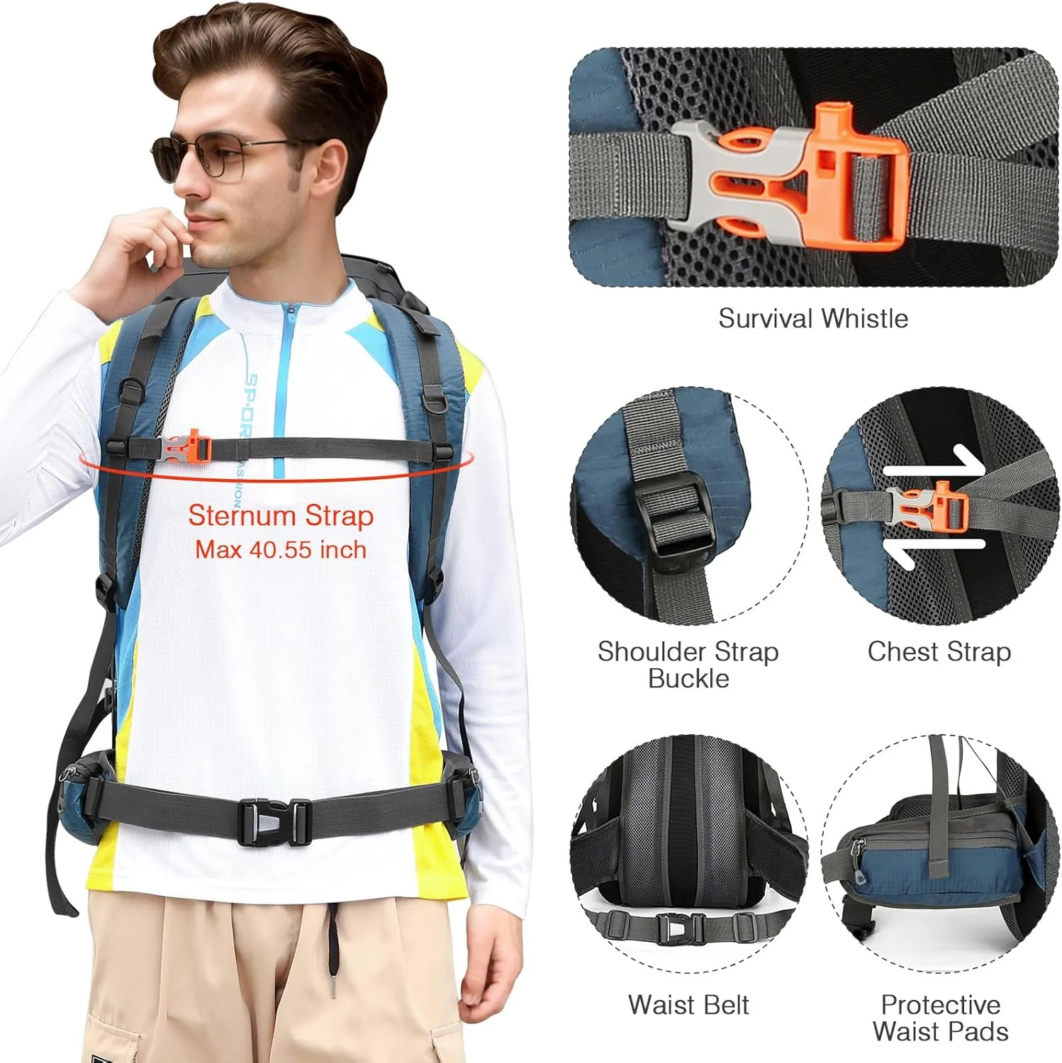 ShowyLive 60L Waterproof Hiking and Camping Backpack for Men - Durable, Lightweight Large Hiking Backpack with Rain Cover, Multi Compartments, and Adjustable Straps, Blue