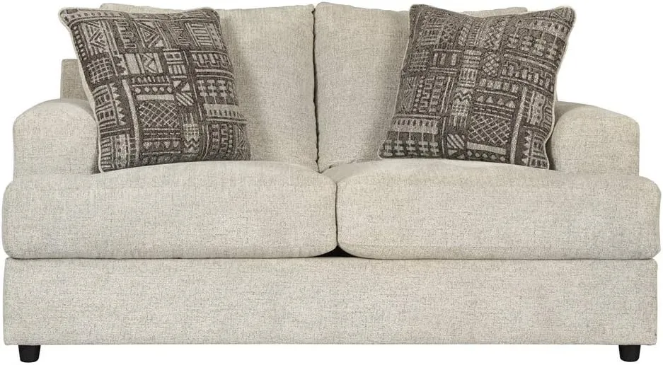 Signature Design by Ashley Soletren Contemporary Chenille Loveseat with 2 Accent Pillows, Off-White