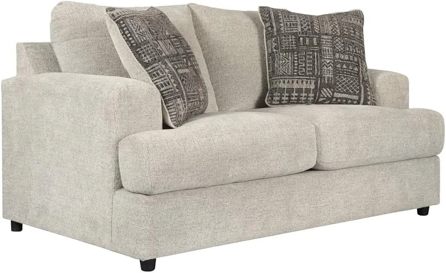 Signature Design by Ashley Soletren Contemporary Chenille Loveseat with 2 Accent Pillows, Off-White