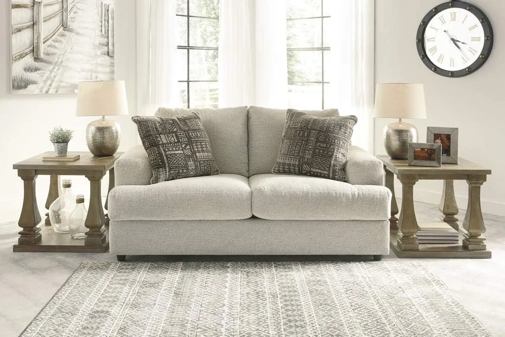 Signature Design by Ashley Soletren Contemporary Chenille Loveseat with 2 Accent Pillows, Off-White
