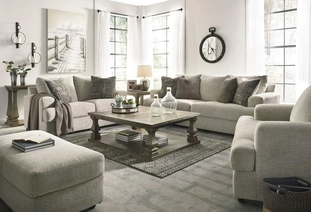 Signature Design by Ashley Soletren Contemporary Chenille Loveseat with 2 Accent Pillows, Off-White