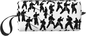 Silhouettes of Martial Arts print Large Capacity Travel Makeup Case Organizer Makeup Bag Portable Cosmetic Bag For Women