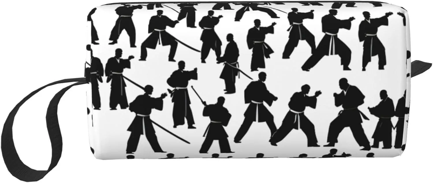 Silhouettes of Martial Arts print Large Capacity Travel Makeup Case Organizer Makeup Bag Portable Cosmetic Bag For Women