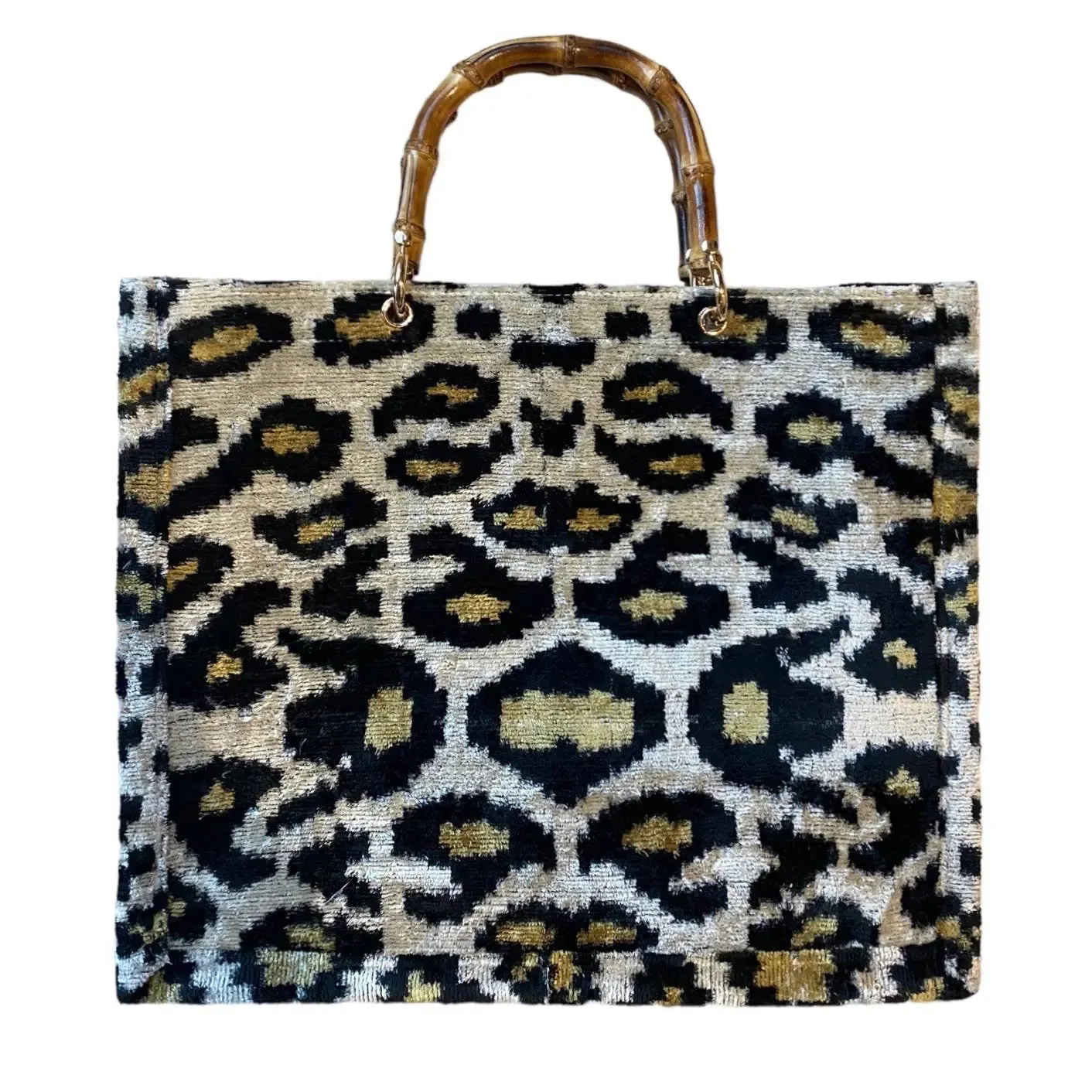 Silk Velvet Ikat Large Tote Bag with Bamboo Handle Traval Weekender Bag