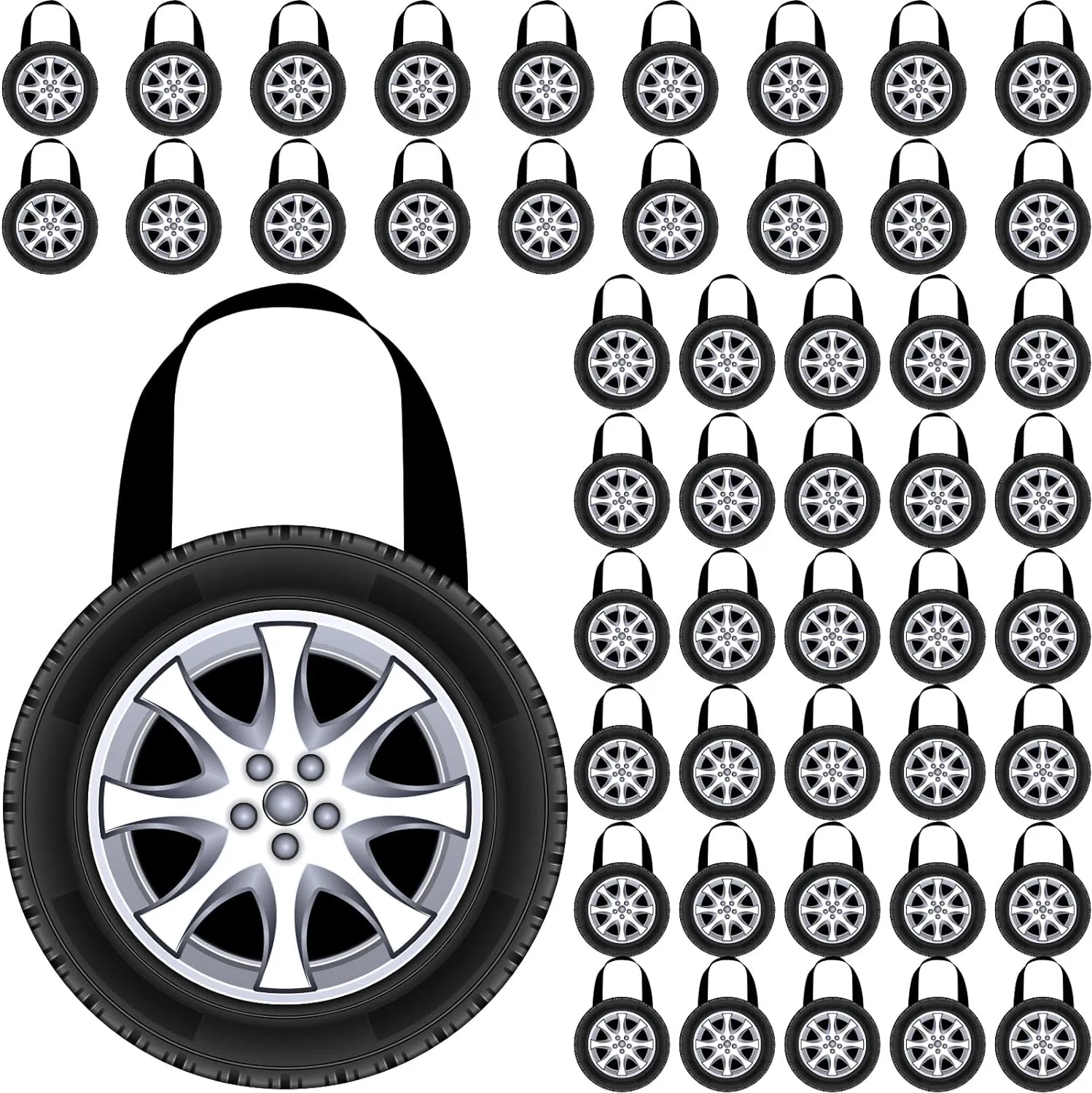 Silkfly 48 Pcs Racing Car Party Non Woven Tote Bags Race Car Wheel Bags with Handles for Candy Gifts Goodies Treats Boys Kids Birthday Baby Shower Party Favors
