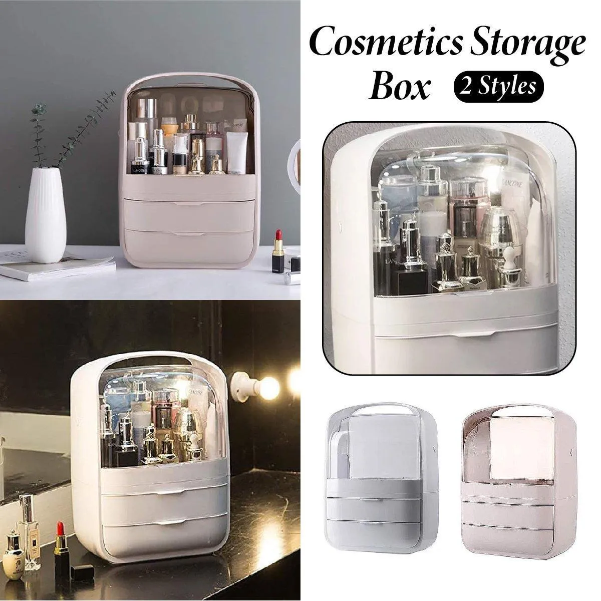 Simple Cosmetic Storage Box Large Capacity Desktop Dustproof Makeup Organizer