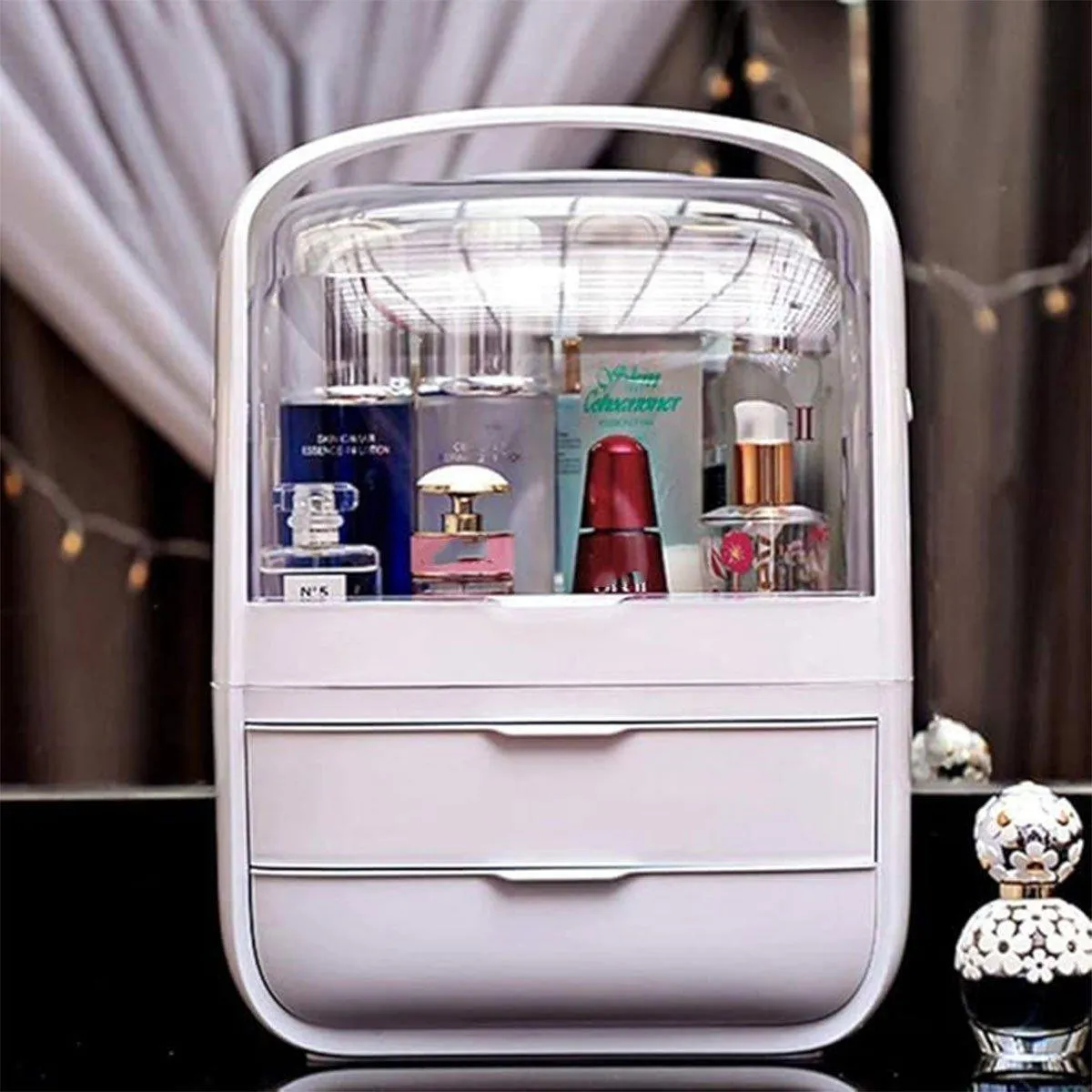 Simple Cosmetic Storage Box Large Capacity Desktop Dustproof Makeup Organizer