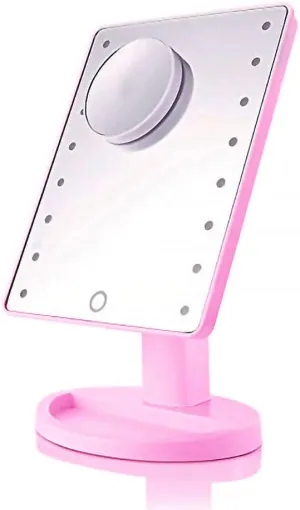 Single Sided Makeup Mirror with Cosmetic Stand,Bathroom Free Standing Vanity Mirror with Lights Tabletop Mirror,Touch Control Design,180° Rotation,Pink