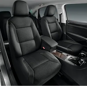 Skechers Memory Foam Leather Car Seat Covers, Air Cool Mesh Thick Seat Covers, Slip-ins Front seat Cover, Airbag Compatible, Automotive Comfort for Most Cars, Vans, Trucks, SUV,Black
