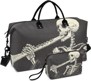 Skeleton Long Horn Travel Duffel Bag, Gym Bags with Multiple Interior Pockets for Men Women Toiletry Purse Included 20.5”x 1.9” x 13.8”