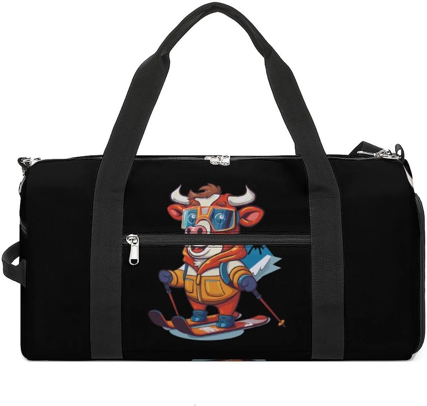 Ski Rider Cow Gym Bag for Men Women Lightweight Duffel Bag Sports Workout Bag for Travel Yoga