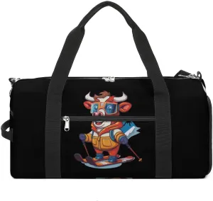 Ski Rider Cow Gym Bag for Men Women Lightweight Duffel Bag Sports Workout Bag for Travel Yoga