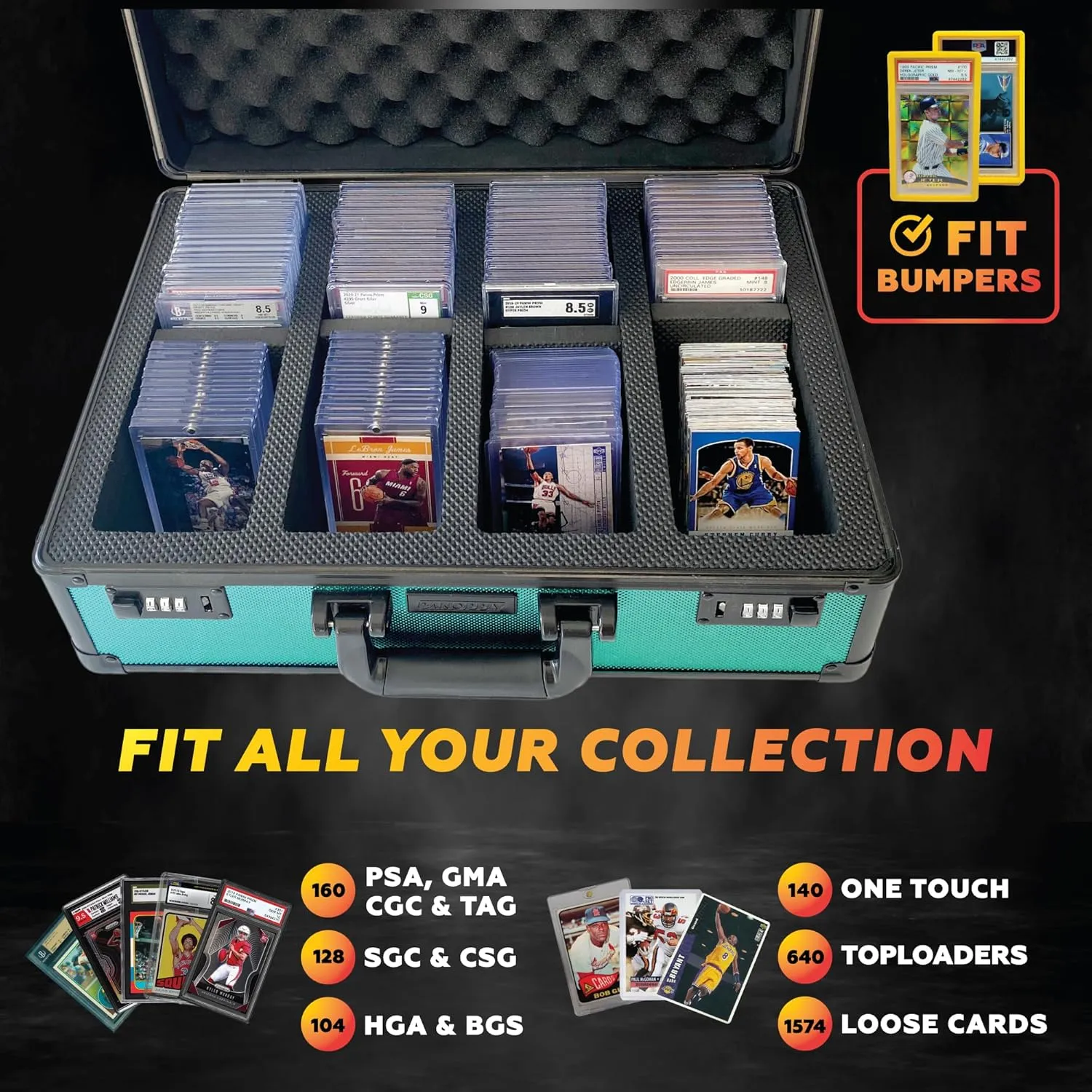 SLAB ARMOR FUSION 160  4 Row Psa Graded Card Storage Box Graded Card Case Psa Slab Case for Baseball Card Cases for Sports Cards Storage (GREEN)