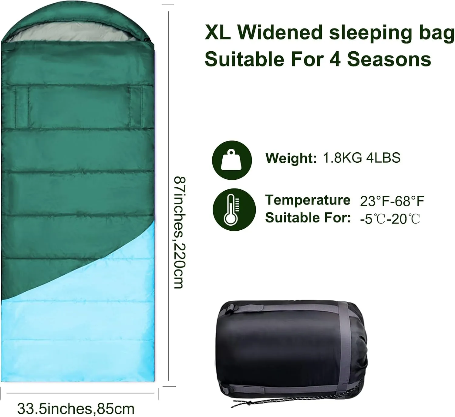 Sleeping Bags for Adults Kids: with Arm Holes for 4 Seasons Sleeping Bag Lightweight Waterproof for Hiking Car Indoor Outdoor Travel (86.6" L x 33.5" W)